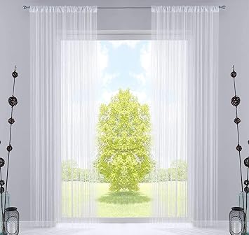 2er Set Fadengardine, HxB 250x140 cm, Weiß mit Tunneldurchzug und eingenähtem Kräuselband, geeignet für Gardinenstangen und G