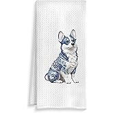 ROXMART Chinoiserie Corgi Dog Kitchen Towels, Gifts for Corgi Lovers Dish Tea Towels, Grandmillennial Corgy Dog Decorative Hand Towel for Bathroom Kitchen, 16x24 Inch