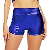 Vinaderhom Women's Metallic Booty Shorts Shiny High Waisted Rave Bottoms for Dance Festival