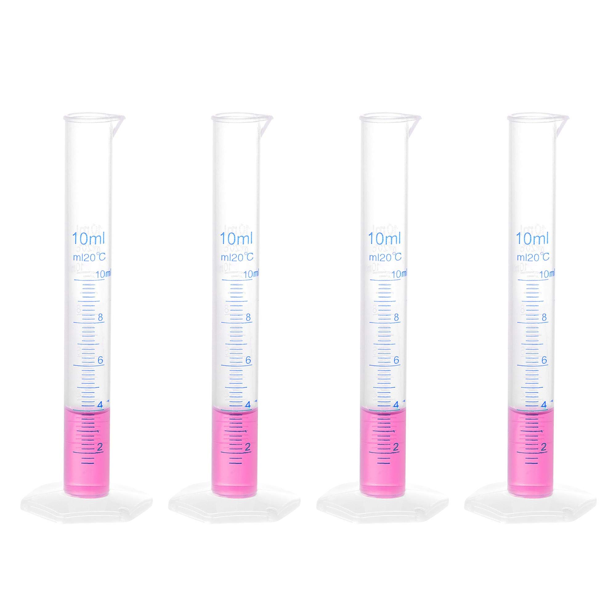 Photo 1 of uxcell Plastic Graduated Cylinder, 10ml Measuring Cylinder, Science Test Tube Beakers, 2-Sided Metric Marking, Clear Hex Base for Lab Home 4Pcs
