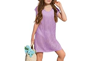 BATERMOON Girls Hollow Out Knitted Swimsuit Cover Up Kids Fashion Split Hem Coverups Beach Dress 7-14 Years