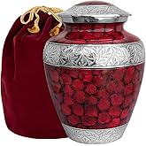Trupoint Memorials Cremation Urns for Human Ashes, Decorative Burial Urn for Adult Men and Women, Large Red with Silver Lining