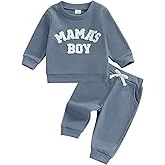Gobuuly Toddler Baby Boy Fall Winter Clothes Mama's Boy Outfits Letter Waffle Knitted Sweatshirt Tops and Casual Pants Set