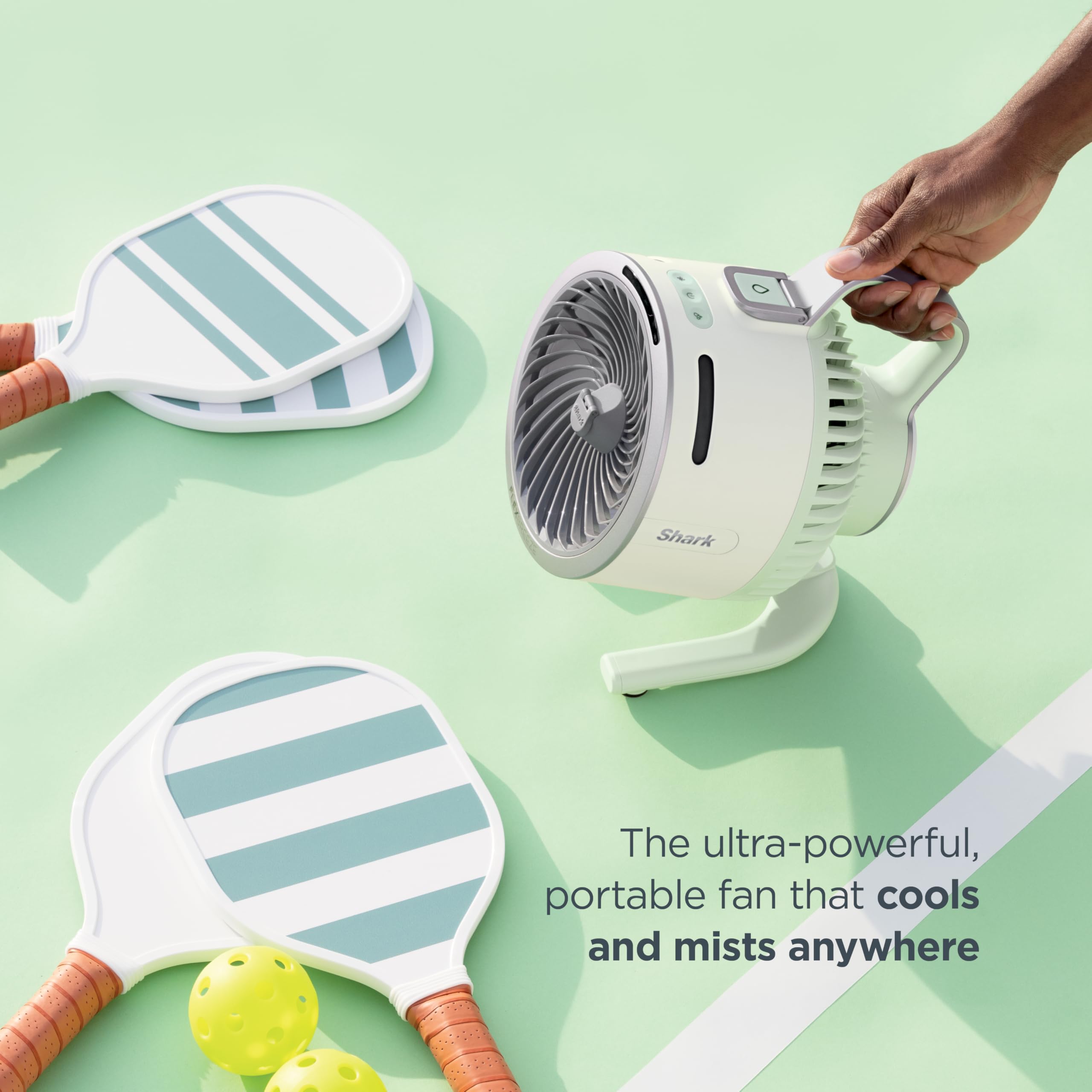Shark FlexBreeze HydroGo Fan & Travel Bag — Ultra-powerful portable fan with indoor + outdoor evaporative mist. Corded & cordless, White, FA053BRN