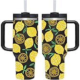 AMZUShome 40 OZ Lemon Tumbler with Handle.lemon lover gifts.Unique Birthday Christmas Gifts for Lemon Lover.Personalized 40 OZ Lemons Tumbler Gifts for Women Men.