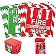 Green First Aid Kit Inside Red Fire Extinguisher Inside Stickers 4 Inch Safety Sign-Adhesive First Aid Kit Sign Decals UV Res