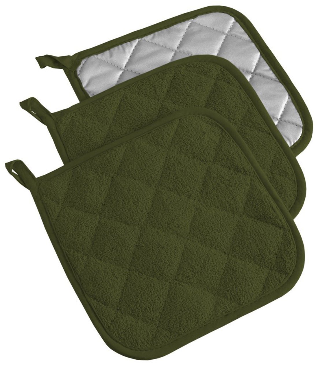 DII, Cotton Terry Pot Holders, Heat Resistant and Machine Washable, Set of 3, Sage