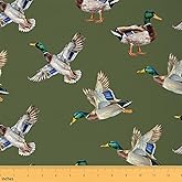 jejeloiu Cute Mallard Duck Fabric by The Yard 2 Yards Wild Duck Hunting Decorative Waterproof Outdoor Fabric Teens Hunting and Fishing 3D Wild Animal Upholstery Fabric for Chairs Green Outdoor Fabric