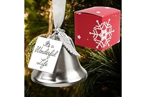 BIGCLOWN Christmas Angel Bell Ornament Angel Wing and Inspired Charm It's a Wonderful Life for Tree Hanging with Silk Ribbon & Red Gift Box
