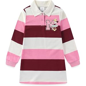 Disney Minnie Mouse Girls Long Sleeve Polo Rugby Dress for Toddler and Big Kids