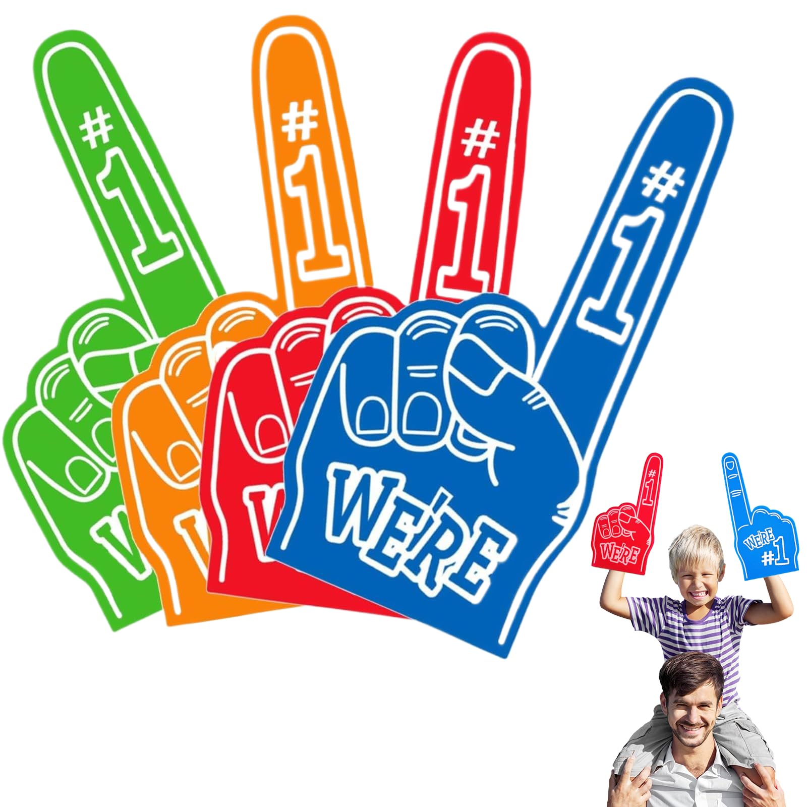 FunnAura 4 Pcs Gladiators Foam Finger, 4 Color Number 1 Giant Foam Hand for Sports Fan Accessories Party Props