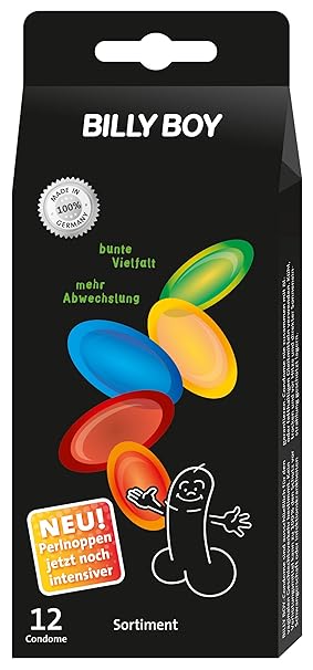 Billy Boy Fun Kondome Sortiment aus farbigen und perlgenoppten Kondomen, 12er Packung