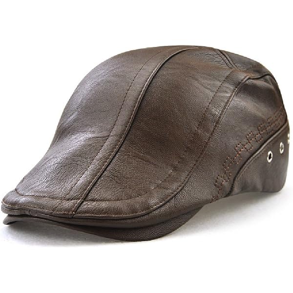 Elwow PU Leather Driving Flat Cap Duckbill Ivy Irish Cap Newsboy Cabbie Scally Beret Hat (Black) At Men's Clothing Store