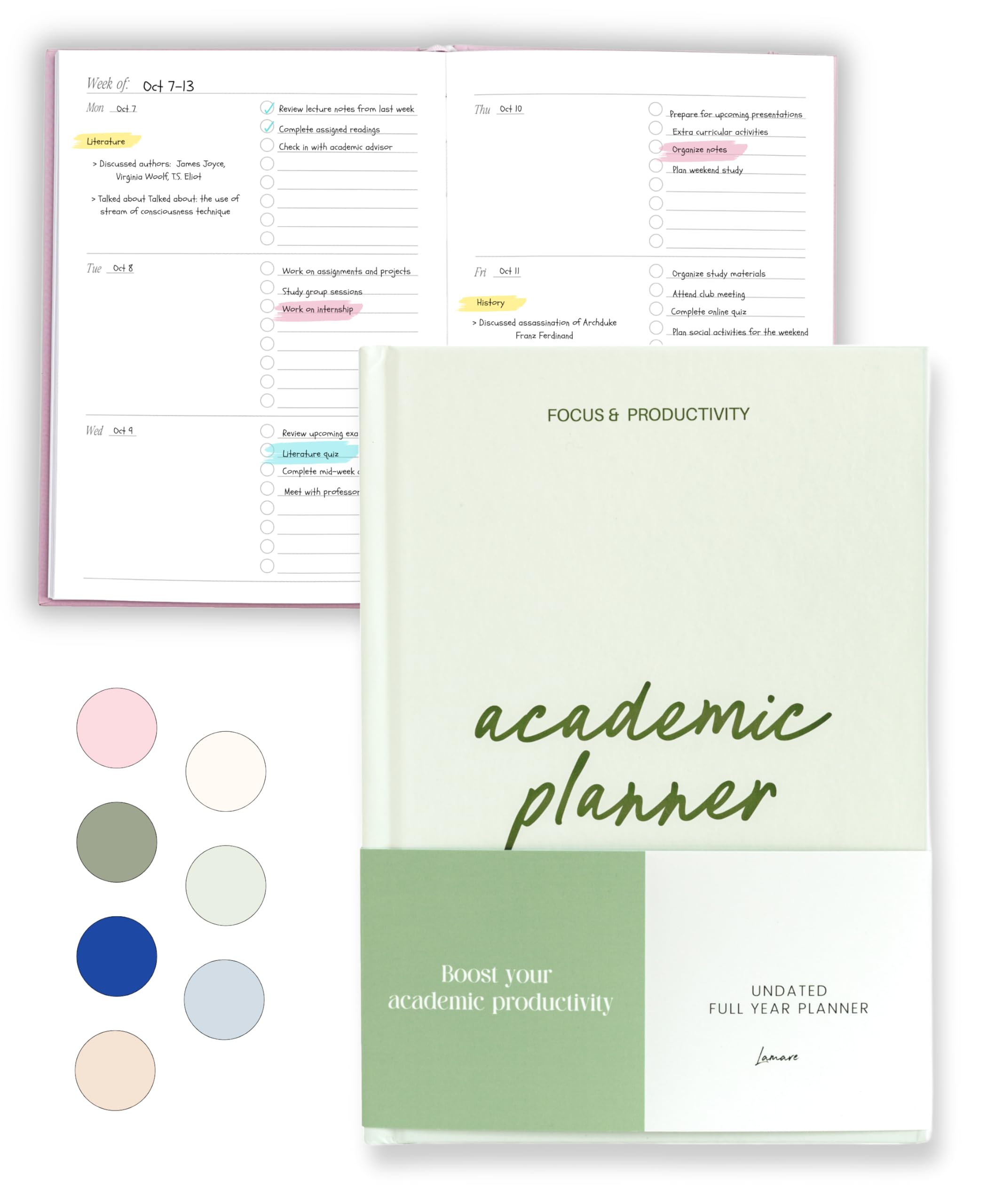 Photo 1 of Lamare Academic Planner 2025-2026 – Undated Weekly College Student Planner 2025-2026 For Homeschool, High School, College & Nursing Students