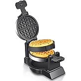 Waffle Maker with Double Plates, Yabano Round Flip Belgian Waffle Maker 1400W, Stainless Steel, 8 Slices Rotating & Nonstick 