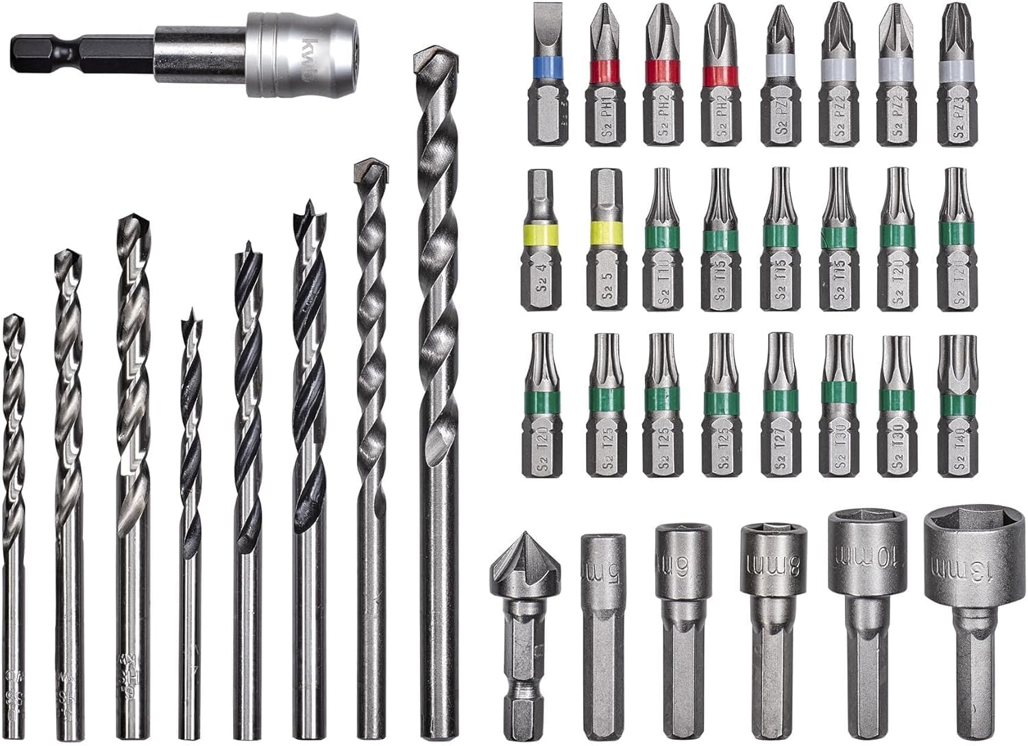 Original Einhell 39-Piece Bit and Drill Set for Stone, Metal, Wood (8x Drills, 24x Bits, 5x Socket Spanner Insert, 1x Countersink, 1x Quick Change Bit Holder, Storage Box)