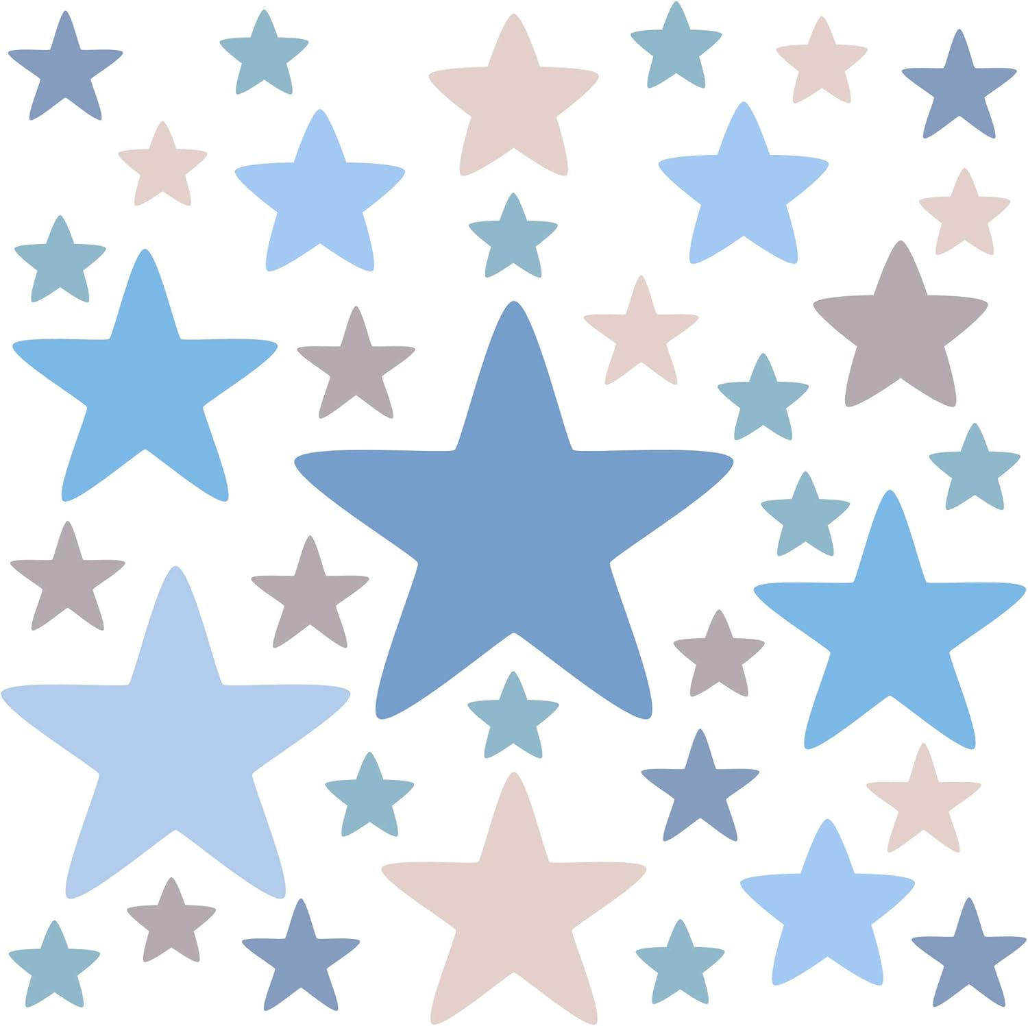 PREMYO Set of 36 Star Wall Stickers Kids - Nursery Decor Easy to Apply - Decals for Bedrooms for Boys Pastel Blue Grey