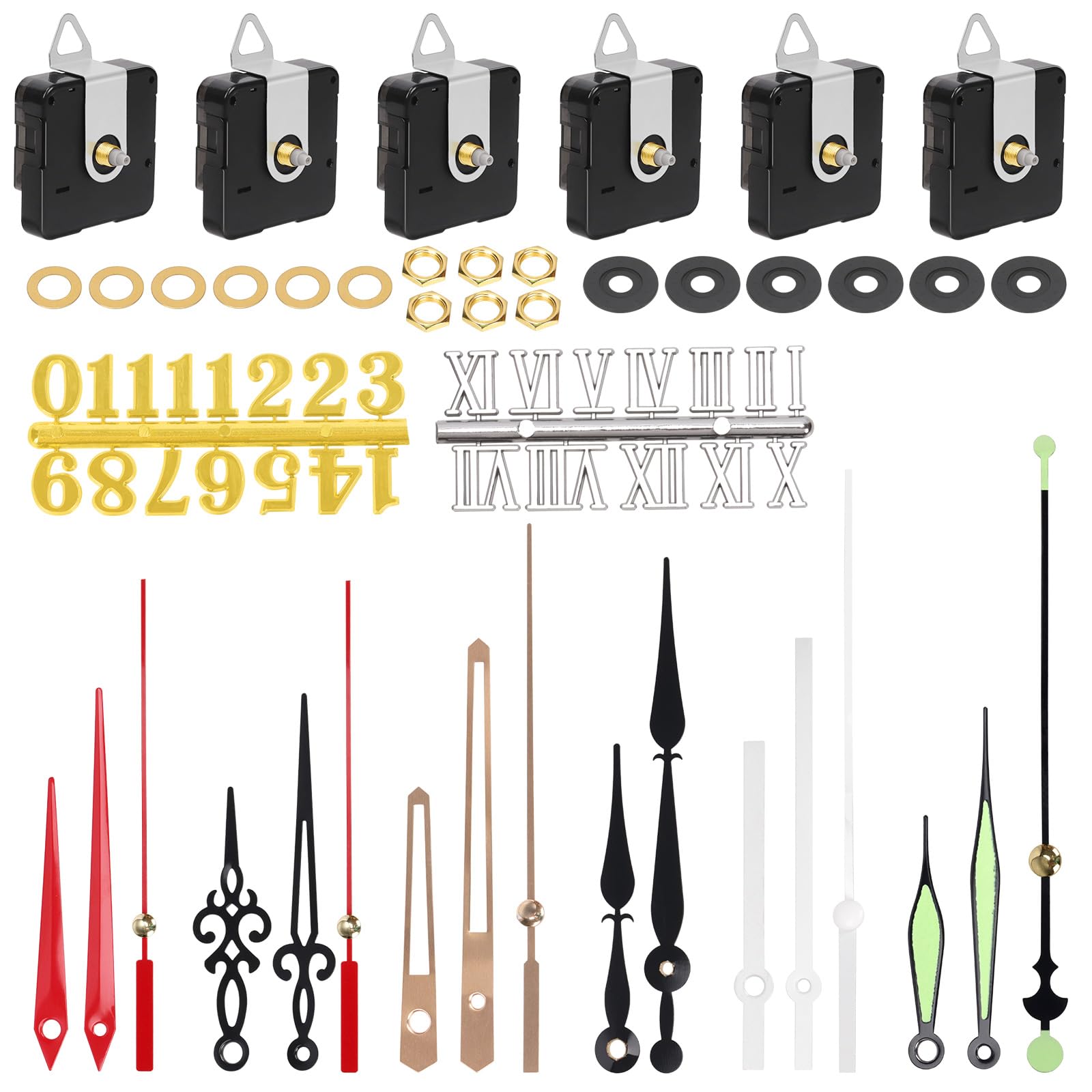 Tanstic 6Pcs High Torque Long Shaft Clock Movement Clock Repair Parts Replacement Clock Movement Mechanism with 6 Different Pairs of Hands(13mm/0.51 Inches)