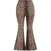 Floerns Women's Plus Size Cheetah Print Pants Bell Bottom Lettuce Trim Flared Leggings