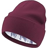 Satin Lined Knit Beanie Hat-100% Cotton Winter Hats for Women Men Silk Lining Soft Slouchy Warm Cuffed Beanies Hat