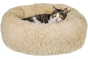 Geizire 16/20/24 inch Cat Bed Dog Bed for Cats, Small/Medium Dogs, Washable Donut Calming Round,Soft Fluffy Warm and Cozy Anti Anxiety Cuddler, Joint-Relief Pet Bed