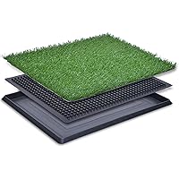 Grass Pad with Tray, Artificial Turf Pee Pad for Dog Potty Training, Indoor Outdoor Use, Washable Replacement Mat (3-Piece Re