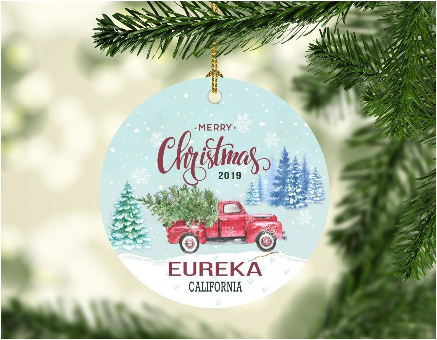 Christmas Ornaments 2019 Eureka California State Ornament Rustic Christmas Party Decorations Holiday Funny Gift Together Family Decorated Xmas Tree Decor 3" Flat Ceramic