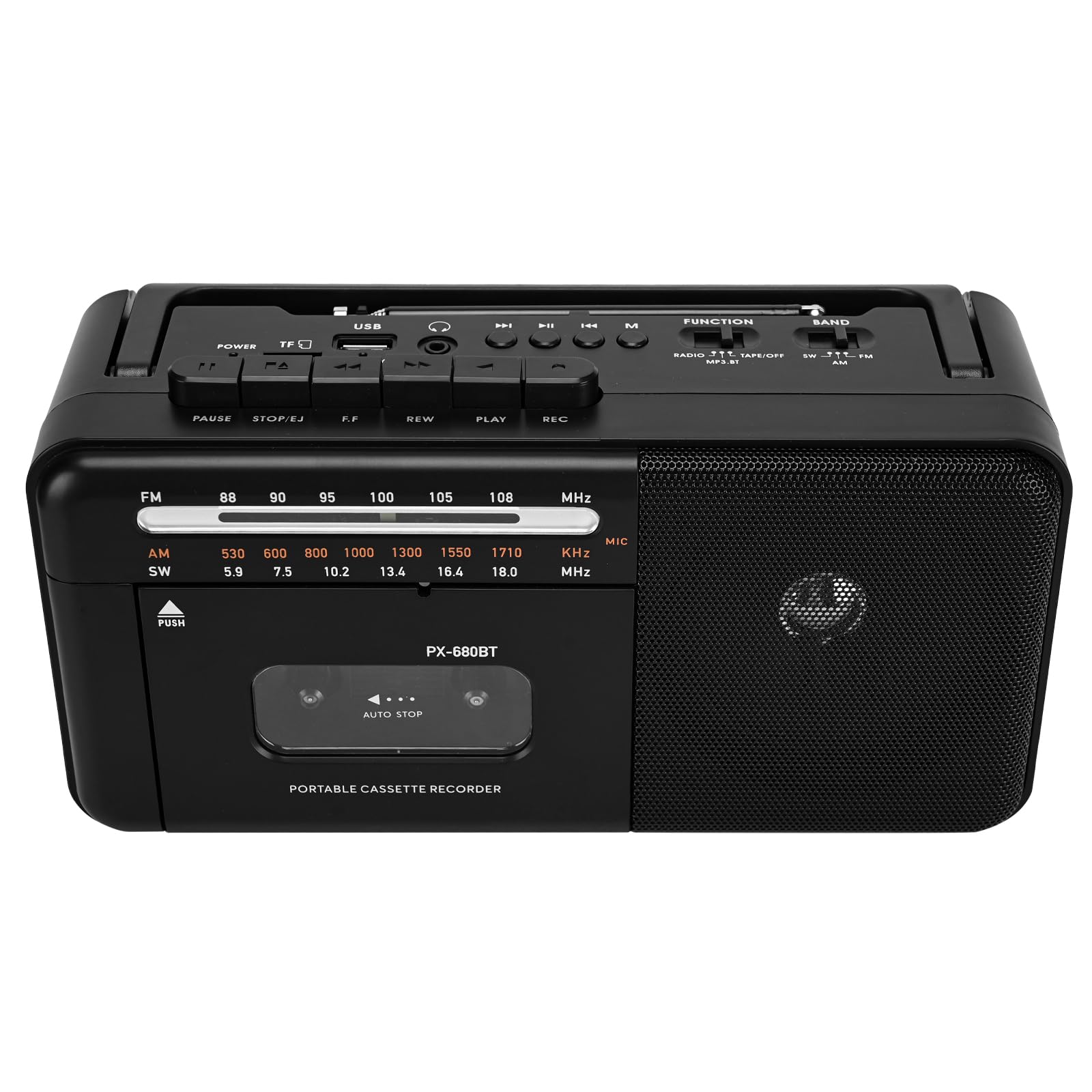 Lychee Portable Tape Recorder, Vintage Cassette Recorder with AM/FM/SW Radio, Built-in Speaker, AC/DC/3.5mm Headphone Jack, Support TF Card/USB Input (Black)