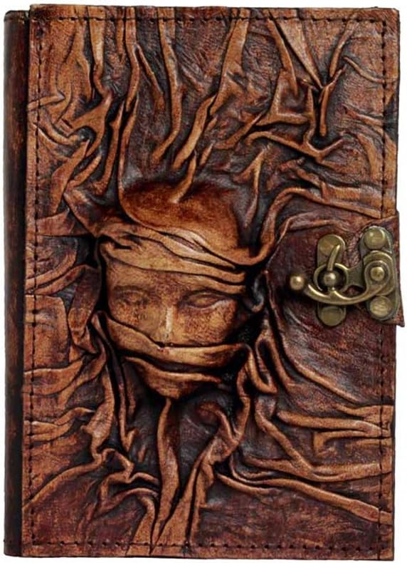 Embossed Woman Face On a Brown Leather Journal(SMALL) / Notebook /Notepad / Diary / Sketchbook / Handmade / Book / Chamois Paper / Women /Men / Children / Office Product (Lined Paper)(Plain Paper) (Plain Paper)