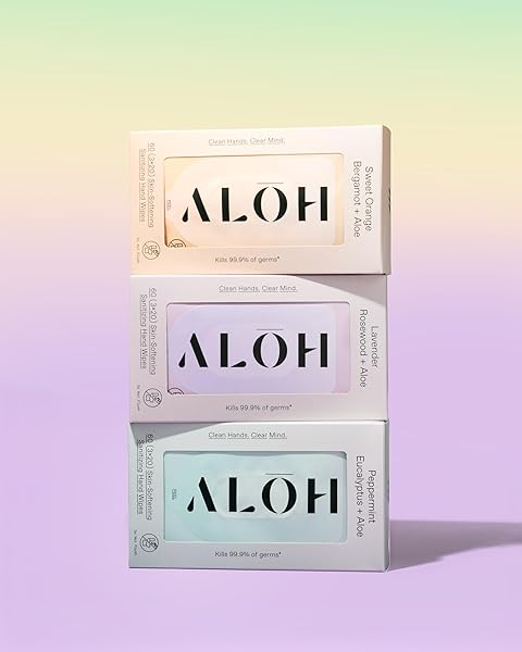 ALŌH SWEET ORANGE BERGAMOT + ALOE SANITIZING HAND WIPES – CLEAN HANDS, CLEAR MIND – ON THE GO HAND SANITIZING WIPES FOR KIDS AND ADULTS – TRAVEL SIZE 3 PACK 20CT WIPES (60 WIPES)
