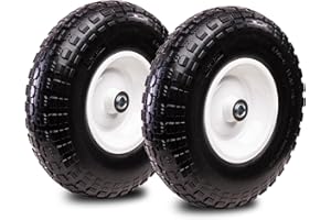 Taifa 2 PCS 13 Inch Solid Flat Free Replacement Tires and Wheels 4.00-6 with 5/8'' Bearing and 2.17'' Offset Hub, Air Less Wheel for Wheelbarrow/Wagon/Hand Truck/Trolley/Garden Scooter etc.