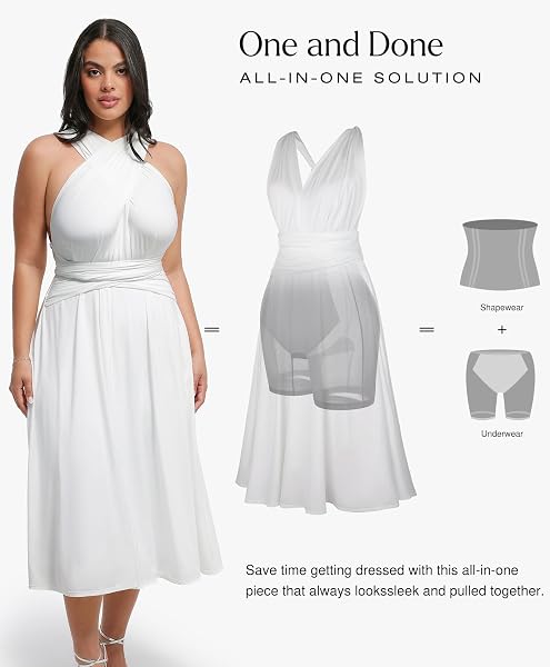 POPILUSH BRIDESMAIDS DRESSES – MOTHER OF BRIDE INFINITY SHAPEWEAR FORMAL WEDDING GUEST MIDI DRESS FOR WOMEN WHITE
