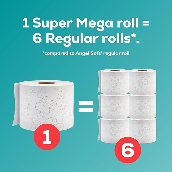 ANGEL SOFT TOILET PAPER, 12 SUPER MEGA ROLLS = 72 REGULAR ROLLS, SOFT AND STRONG TOILET TISSUE