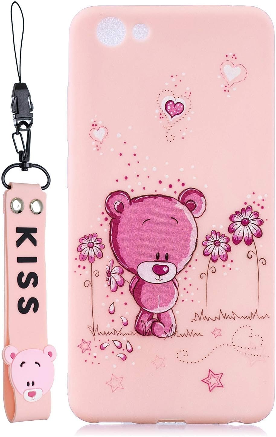 Huiran Case Compatible with vivo Y71 Soft TPU Silicone Panda Flexible Cute Animal Protective Back Cover+Bear Lanyard