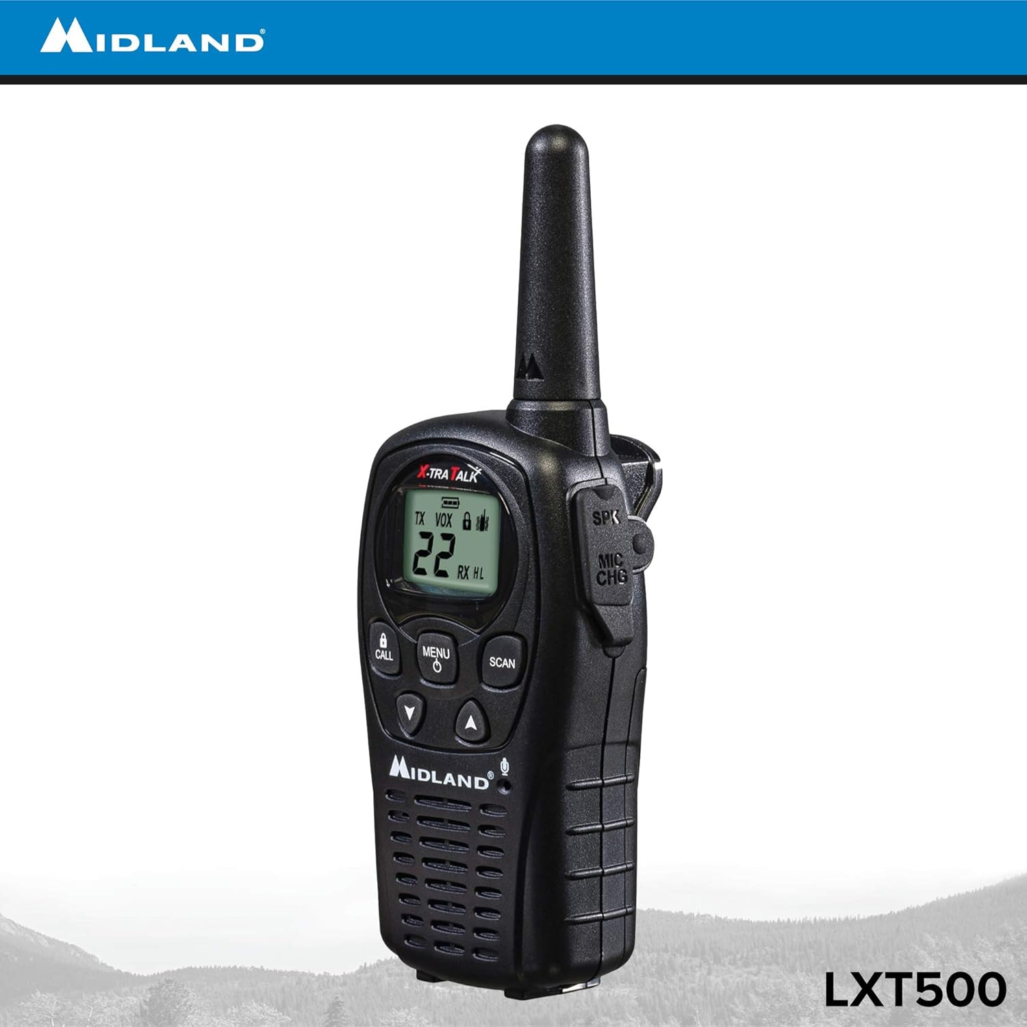 Midland - LXT500VP3, 22 Channel FRS Walkie Talkies with Channel Scan - Extended Range Two Way Radios, Silent Operation, Batteries Included (Pair Pack) (Black)