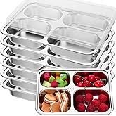 Honeydak 6 Pack Stainless Steel Snack Containers with Lids 4 Compartments Stainless Steel Lunch Box Reusable Meal Prep Lunch Containers for Home Travel Work Travel Camp Party