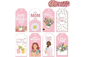 Doumeny Happy Mother's Day Gift Paper Tags 120Pcs Mother's Day Best Mom Ever Hanging Label Tags I Love You Mom Floral Super Mom Tag Sticker with String for DIY Art Craft Mother Party Birthday Supplies