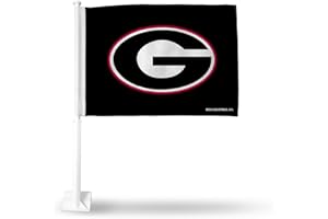 Rico Industries NCAA Georgia Bulldogs Black Double Sided Car Flag - 16" x 19" - Strong Pole that Hooks Onto Car/Truck/Automobile