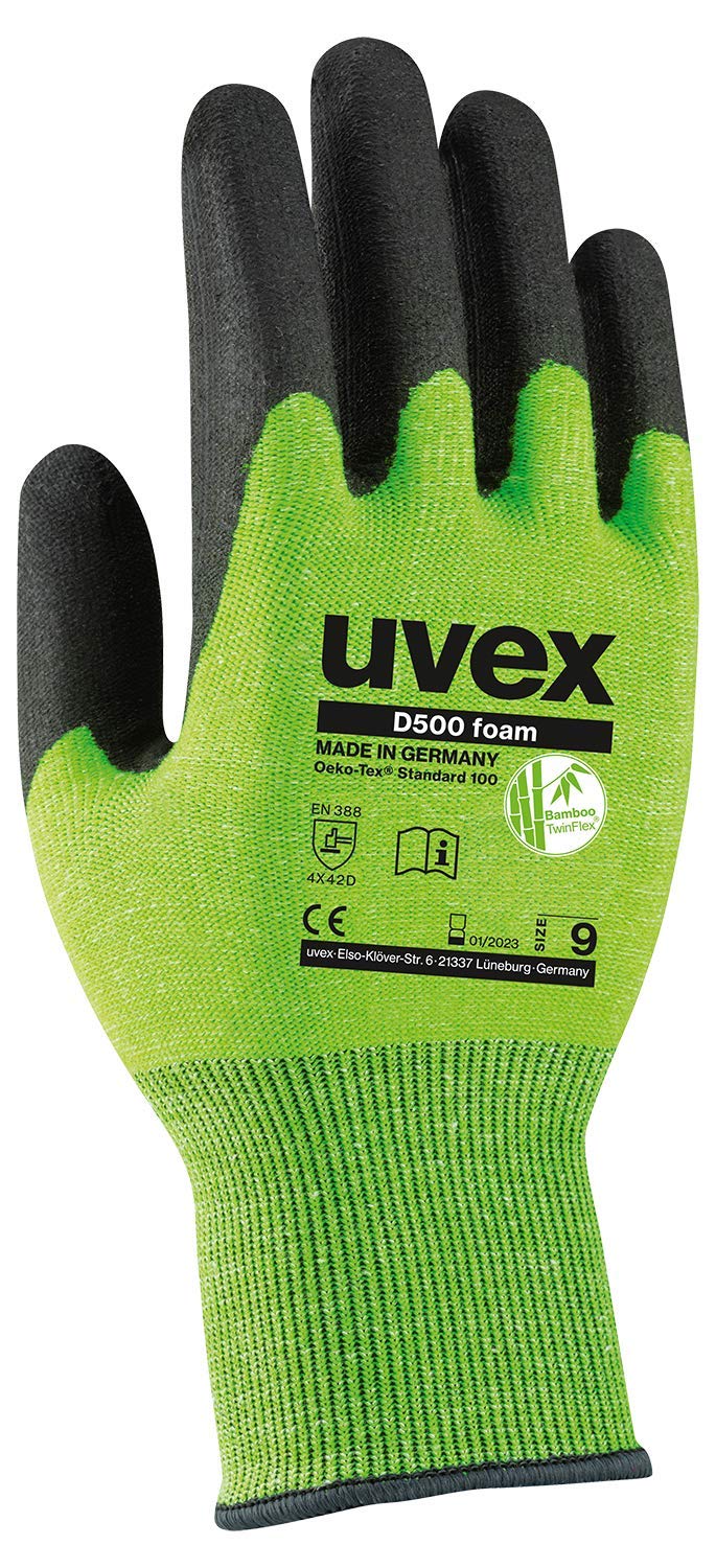 Uvex D500 Foam Protection Gloves - Cut Resistant Safety Gloves with Grip Coating