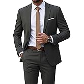 YND Men's 2 Piece One Button Suit, Slim Fit Jacket and Pants with Tie, for Business Weddings Party Proms