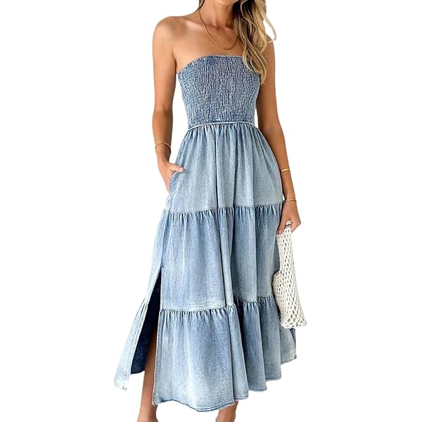 white christmas dresses Blue Denim Mini Dress with Pleated Skirt – FINESSE main image 0
