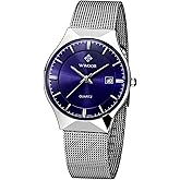 MASTOP Men Watch Ultra Thin Watches Stainless Steel Mesh Band Quartz Wristwatch Fashion Date Waterproof Watches