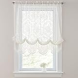 BrylaneHome Vintage Lace Balloon Shade Window Curtain, Ivory White
