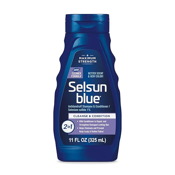 SELSUN BLUE 2-IN-1 ANTIDANDRUFF SHAMPOO & CONDITIONER, MAXIMUM STRENGTH 2-IN-1 TREATMENT WITH SELENIUM SULFIDE, 11 FL. OZ.