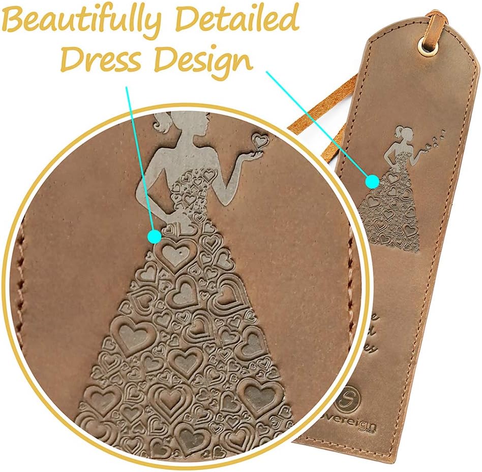 Leather Bookmark Handmade with Woman in Heart Dress Design - Pack of 2 Genuine Leather Book Marks - Perfect Bookmarks for Women & Kids - Image 4