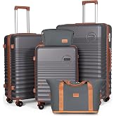 CONCEPTEN Luggage Sets 5 Piece, ABS+PC Hardshell Suitcases with Wheels | TSA Lock, 22x14x9 Airline Approved Carry On, Spinner Wheels, Matching Travel Bags, Travel Luggage