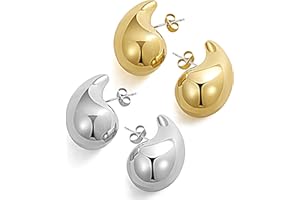 SLOONG Teardrop Dangle Earrings Chunky Gold Stud Teardrop Earrings Lightweight 18K Gold Plated Earrings 925 Sterling Silver Earring Needles Hypoallergenic Jewelry for Women Girls