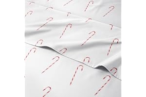 King Christmas Candy Canes Sheet Set - Holiday Xmas Pattern Bedding Set - Deep Pockets - Snug Fit - 4 Piece - Wrinkle Free - 