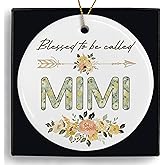MONALET Mimi Gifts Ceramic Ornaments, Blessed to Be Called Mimi Round Hanging Ornament Decor Decorations for Christmas Tree Car, Grandma Grandmother Gifts for Birthday Holiday