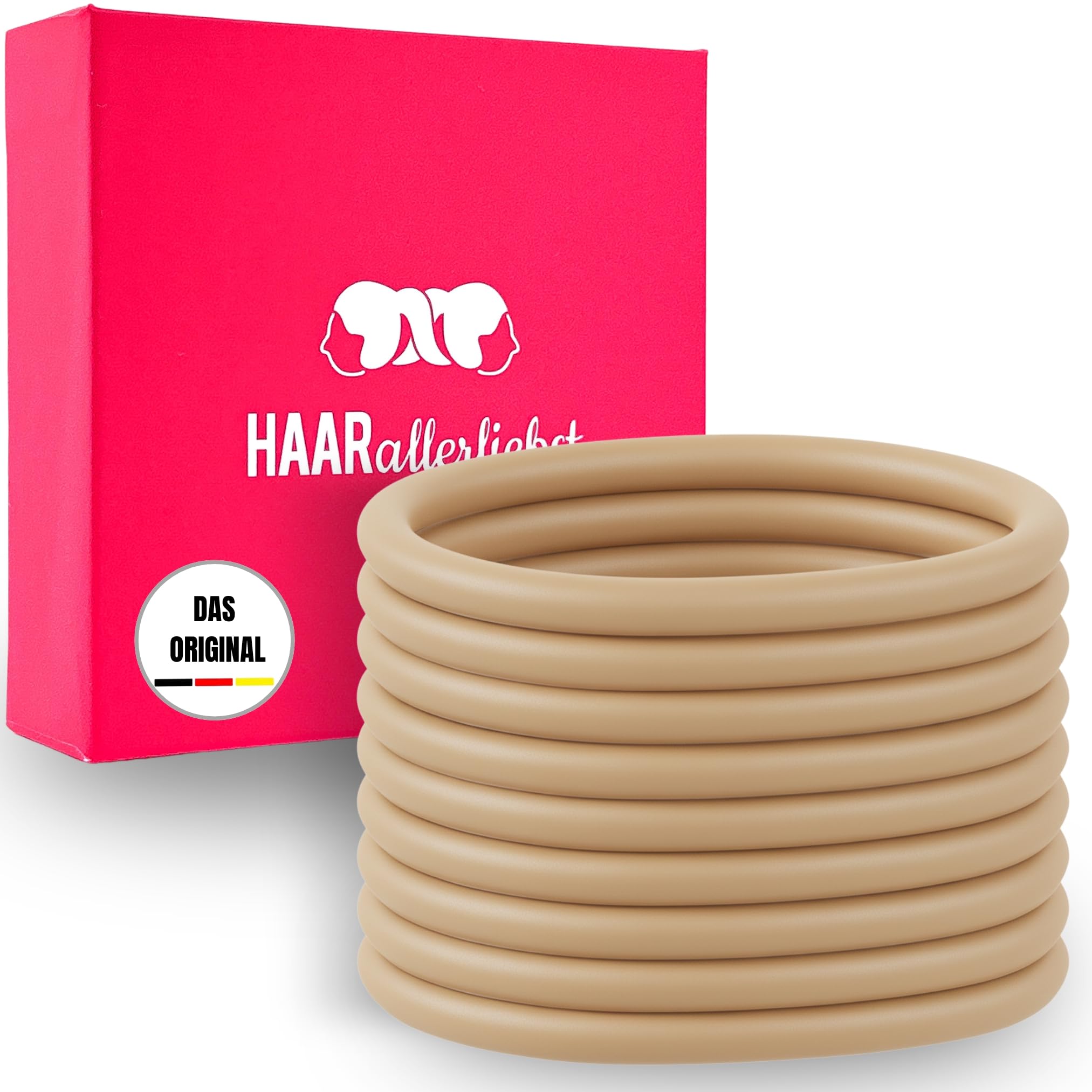 HAARallerliebst Silicone Hair Bobbles Blonde Pack of 9 Beige 5 cm Including Storage Box